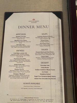 Different menu served every night!