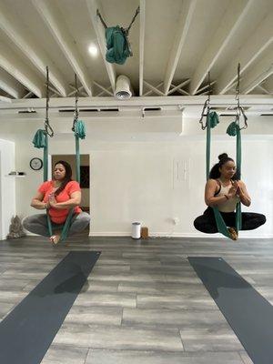 Best friend private aerial yoga class.