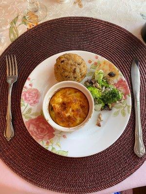 Italian style eggs with broccoli salad and banana muffin