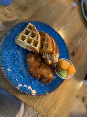 Chicken and Waffles with Fruit