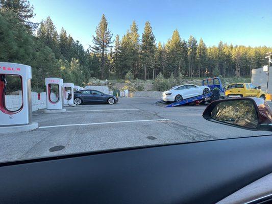 tesla ran out battery and towed to this charging station