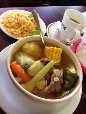 Very good, flavorful Caldo de area. With some rice on the side (that was very salty....)