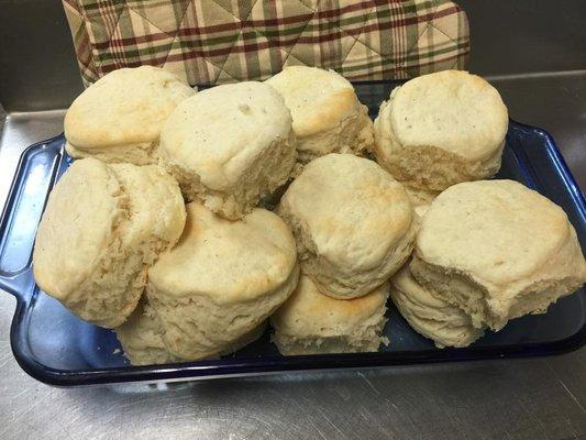 Scratch-made biscuits are the best! Try them alone or covered in sausage gravy or creamed chipped beef.