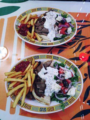 Gyro Sandwich on Pita Bread Platter with Fries