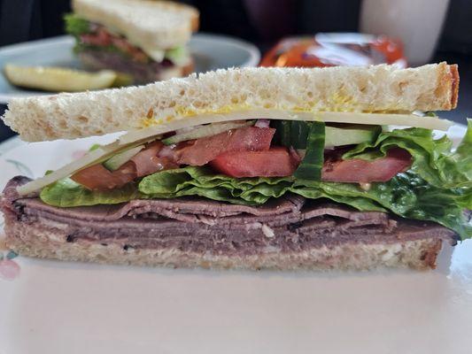 Roast beef on toasted sourdough