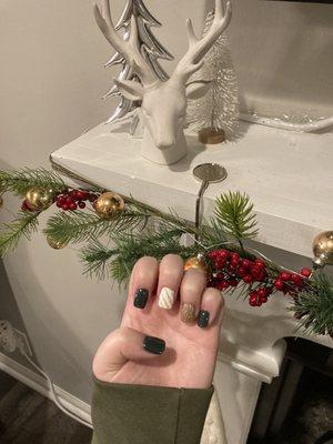 Nails by Tyler, very nice guy too. Came in with an idea and it's perfect for Christmas!