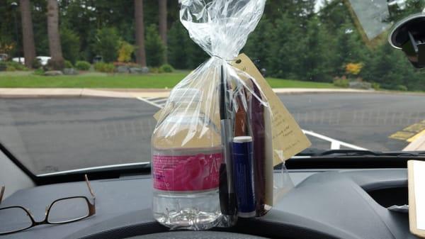 Mini gift bag they gave me thanking me for visiting and doing my job.