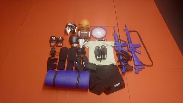 Some of the gear we use for Combatives & Physical Fitness Training