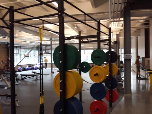 Traditional free gym area on the ground floor with huge glass walls