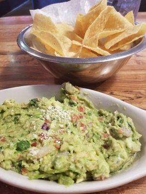 Homemade guacamole and chips