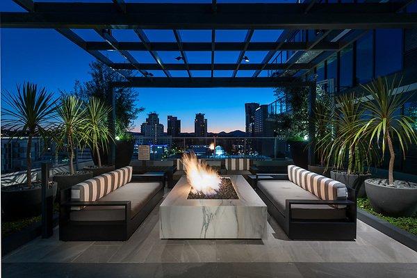 seating area with city view