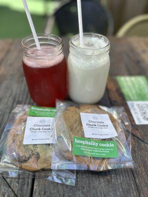 Pineapple Coconut Lime Replenisher and Kombucha with Chocolate Chunk Cookie (butter-free)