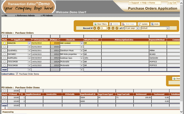 EXAMPLE Purchase Orders.  Your application will look precisely as you need.