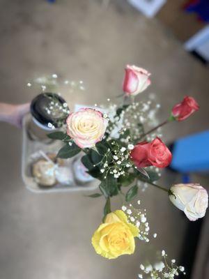 Top view of coffee bouquet tray