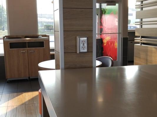 A few outlets are strategically placed at table height around the dining area if you want to plug in your laptop.