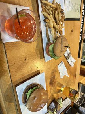 Strawberry Moscow mule and impossible burgers