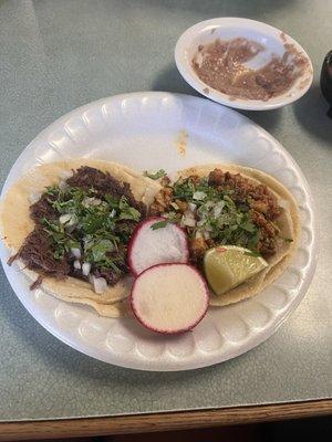 Cabeza on the left and adobada on the right