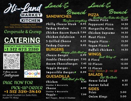 Hi-Land Market Lunch Food Menu