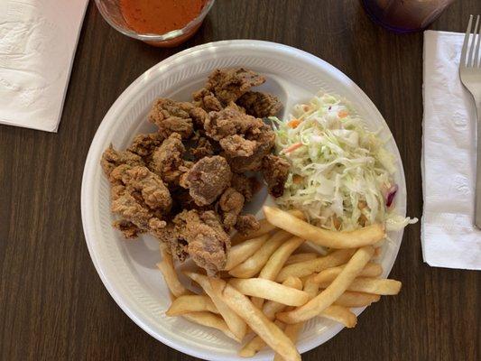 Chicken liver plate with hot sauce on the side!