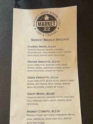 Special brunch menu