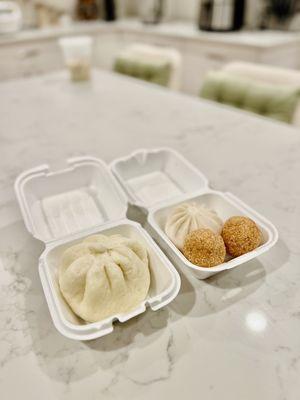 Delicious buns and sesame balls.