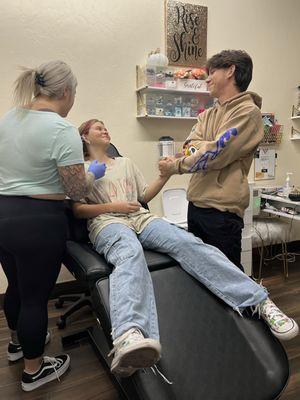 Kids getting their ears pierced