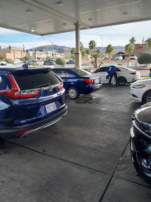 My little blue car in the middle receiving absolutely no attention for 10 minutes as it's drying with streaks