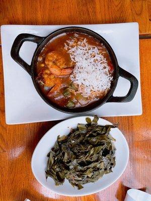 Gumbo and sautéed collard greens