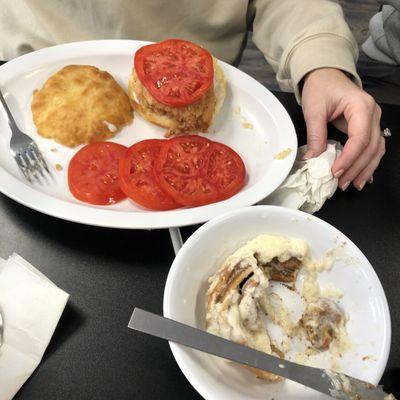 Tomatoes and biscuits with gravy