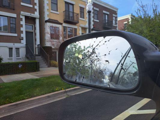 Driver side mirror BEFORE being replaced by Capital Auto Glass