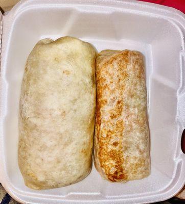 El Limon -- El Limon HUGE burrito on left, Taco Mar TINY burrito on right