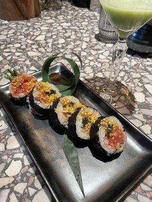 Tuna Roll and Delicate Genius Cocktail