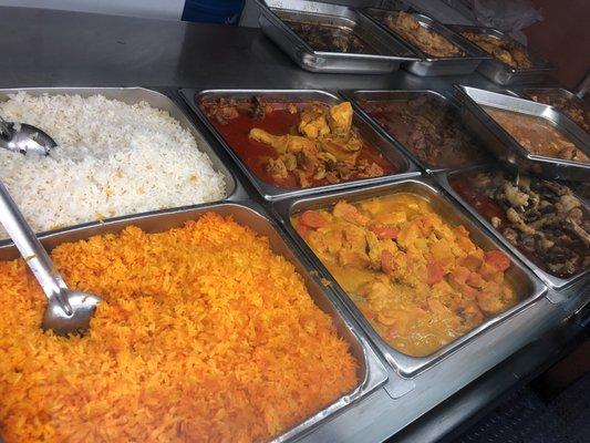 Yellow/white rice 
Chicken with potatoes& carrots 
Stewed chicken 
Oxtail meat 
Steak