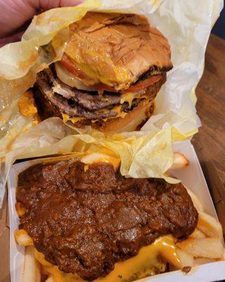 Triple Chili Cheeseburger w/ Chili Cheese Fries.