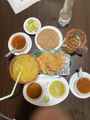 Chips mango  margarita Refried Beans Fish Soup