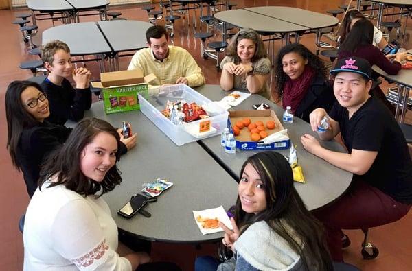 One of the adult classes taking a snack break