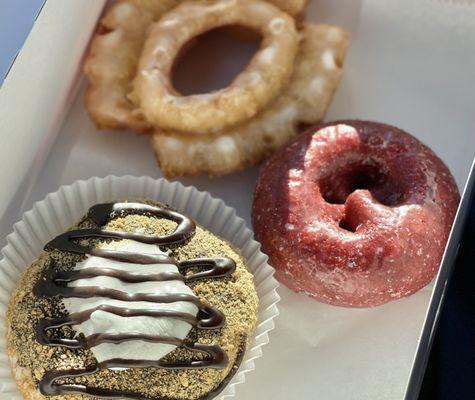 Clockwise (buttermilk glaze, red velvet, s'more)