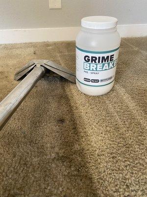 Grime breaker doing its thing and breaking down all the grime and dirty in this carpet