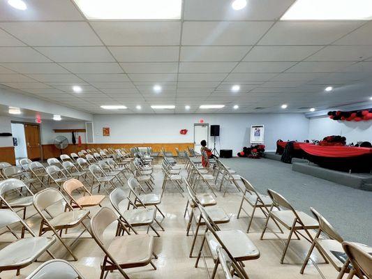 Seats arranged in multiple rows for an event