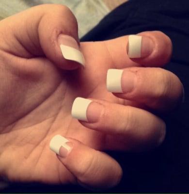 $30 - Acrylic set with white tips. The quality of the picture is bad because I saved this pic from my Snap story and cropped it.