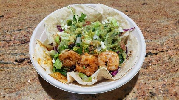 Small burrito with shrimp in a bowl because it was too big to roll LOL. Love it! (uncovered... 7 shrimps total... only 3 shrimps showing)