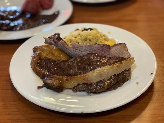 Pichana, top sirloin, corn, and beef brisket.