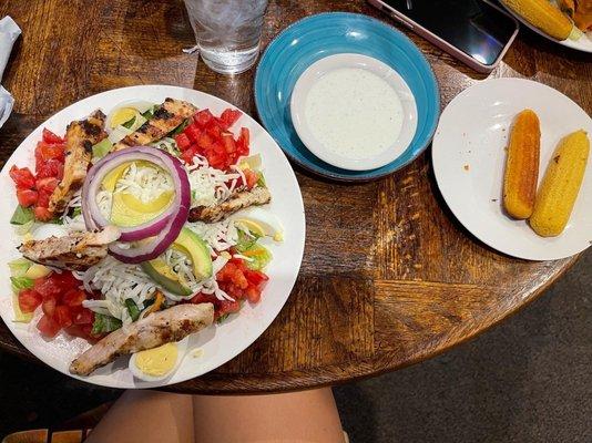 Yogi chicken chef salad with ranch and corn bread