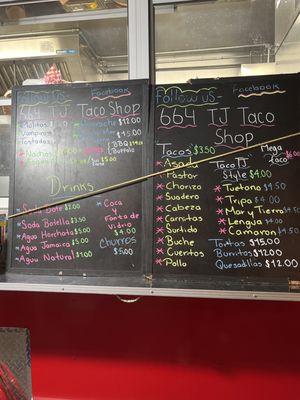 Menu items and prices