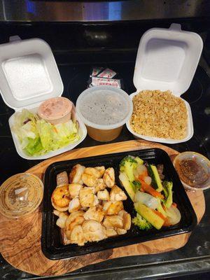 Hibachi Steak, Shrimp and Chicken.