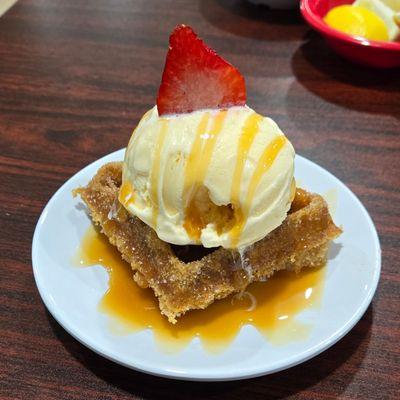 World Famous Churro Waffle with Ice Cream and Cajeta