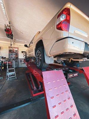 Alignment services after tire installation.