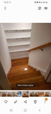 Installed handrail and stairs and shelves and flooring