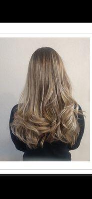 Balyage and shadow root & haircut (by TV).