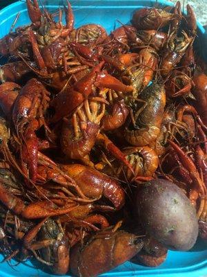 Drive thru pickup of boiled crawfish and potatoes